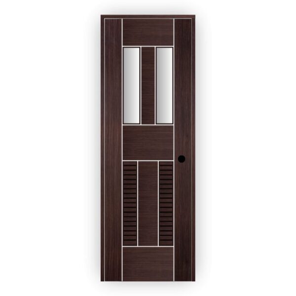 PVC Ultra Door with Glass and Laminated Louver - Modern Bathroom Door Design 2003